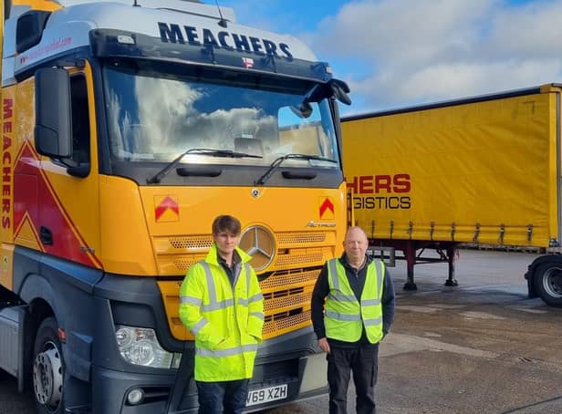 William Rayner (left) with Meachers’ driver Kevin Pegg. Picture: Meachers