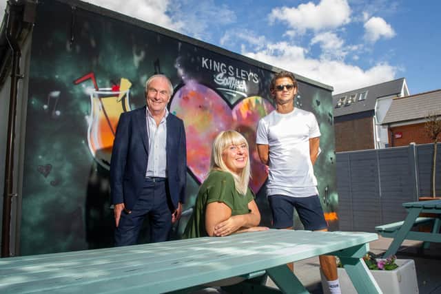 Kingsley's owner Steve Kingsley, manager Mary Foskett and Gianni Shipp from Circolo Pizzeria at Kingsley's new beer garden
Picture: Habibur Rahman