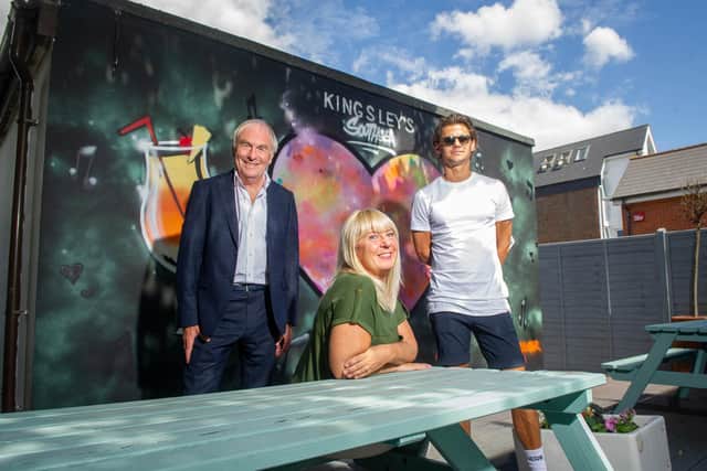 Kingsley's owner Steve Kingsley, manager Mary Foskett and Gianni Shipp from Circolo Pizzeria at Kingsley's new beer garden 
Picture: Habibur Rahman