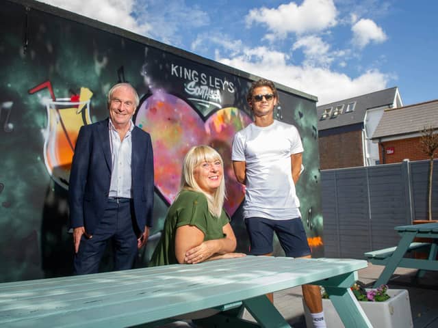 Kingsley's owner Steve Kingsley, manager Mary Foskett and Gianni Shipp from Circolo Pizzeria at Kingsley's new beer garden 
Picture: Habibur Rahman
