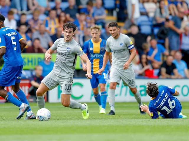 John Marquis in action for Pompey on the opening day of the 2019-20 season at Shrewsbury. Picture: Simon Davies