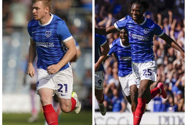 Pompey left-sided pair Jack Sparkes and Abu Kamara. Pics: Jason Brown.