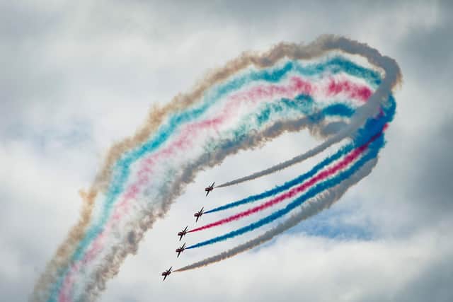 The RAF’s Red Arrows will join HMS Prince of Wales and conduct several flypasts over the US, celebrating 250 years of American independence. Pictured: Red Arrows. Portsmouth's Armed Forces Day, Southsea Common.