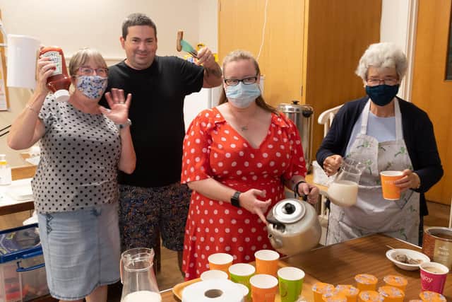 Bev and Lee Nicholson, Shelly Legget and Penny Evans serving teas and coffees.
Picture: Keith Woodland (140821-20)