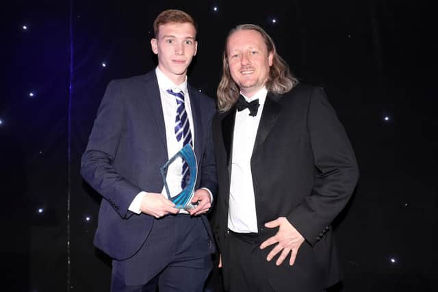 Hayden Carter receives the 2021-22 Goal of the Season award in recognition of his strike against Oxford United in March. Picture: Robin Jones/Portsmouth FC