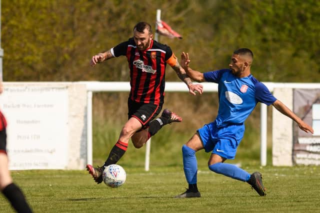 Jamie Wrapson (red/black) was on target as Fleetlands ended their HPL campaign with a 4-1 win at Winchester Castle.

Picture: Keith Woodland (230421-171)