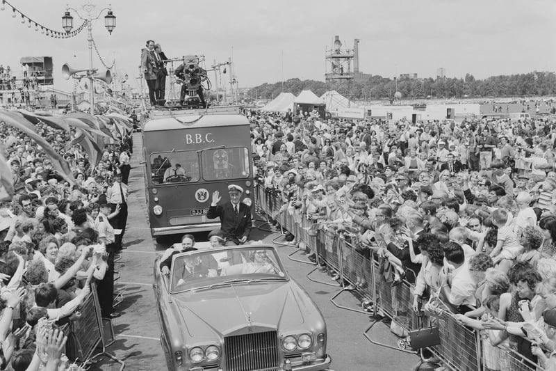 Sailor Alec Rose (1908 - 1991) is met by cheering crowds of hundreds of thousands upon his return from a single-handed global circumnavigation, Southsea, Portsmouth, 4th July 1968. (Photo by Getty Images)