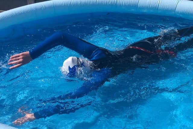 Hannah Buzzard, 13, is taking on a marathon swim in her back garden in Gosport to raise funds for Blood Cancer UK