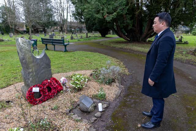 Alan Mak MP pays his respects at the Holocaust Memorial in Havant Cemetery