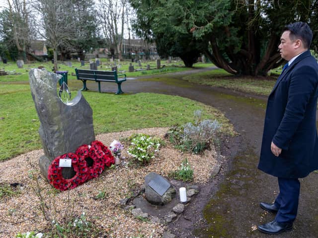 Alan Mak MP pays his respects at the Holocaust Memorial in Havant Cemetery