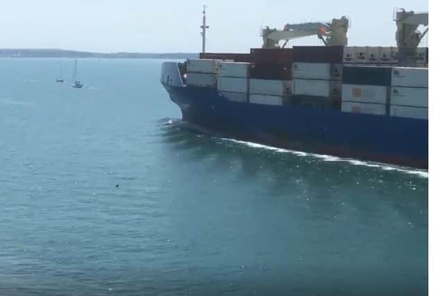 Swimmer dangerously near cargo ship in Portsmouth waters on July 19, 2021