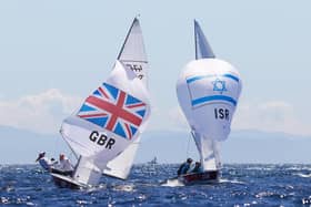 Hayling Islander  Eilidh McIntyre and Hannah Mills in training for the Tokyo Games in the Enoshima Yacht Harbour this week. Photo by Clive Mason/Getty Images.