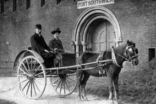 A turn of the 20th century photograph believed to be owner of Southwick Estate - a member of the Thistlwayte family outside the Victorian Fort. Photo: Barry Cox postcard collection