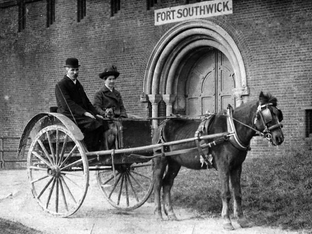 A turn of the 20th century photograph believed to be owner of Southwick Estate - a member of the Thistlwayte family outside the Victorian Fort. Photo: Barry Cox postcard collection