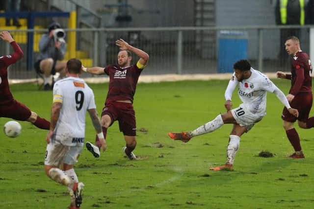 Hawks' pitch cuts up badly during last November's home game with Slough, a match that was eventually abandoned. Photo by Dave Haines/Portsmouth News