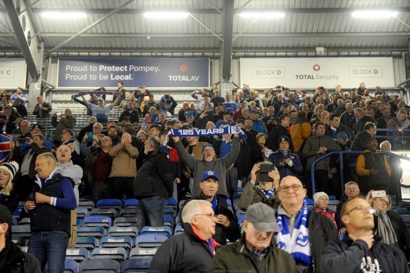 Delighted fans celebrate at Fratton ParkPicture: Sarah Standing (160424-7765)