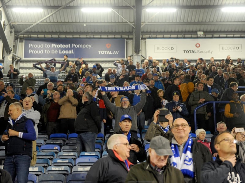 Delighted fans celebrate at Fratton ParkPicture: Sarah Standing (160424-7765)
