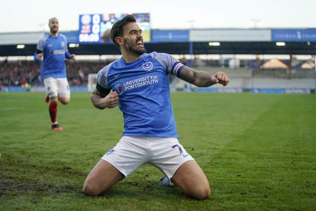 Marlon Pack celebrates his goal at Fratton.