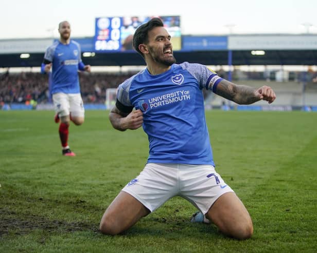 Marlon Pack celebrates his goal at Fratton.