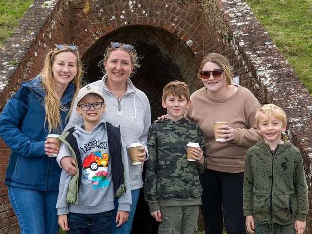 Families braved the cold on Tuesday (April 2) to take advantage of amazing free entertainment at Fort Nelson, with Easter egg hunts and falconry displays. Pictured - The Johns and Atkinson families from Stubbington,