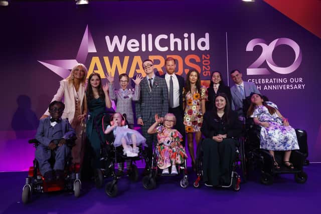 2025 WellChild Award winners with Prince Harry and WellChild Awards host Gaby Roslin