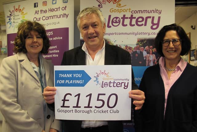 Members of Gosport Borough Cricket Club Barbara Cooke and Peter Robson with Gosport Voluntary Action's chief officer Nicky Staveley