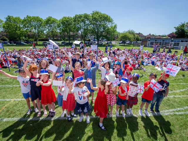 Schools across Portsmouth are holding Jubilee parties on Friday 27th May 2022
Pictured: Pupils of Horndean Infant School, Horndean singing the national anthem
Picture: Habibur Rahman