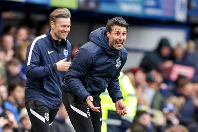 Danny Cowley with his brother Nicky on the touchline at Fratton Park