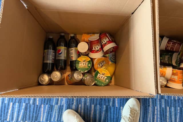 Food items being collected by University of Portsmouth staff.