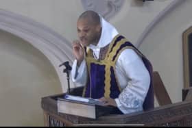 Father Rosario M Ebanks, pictured, during a video recorded sermon at St Mary’s and St Columba’s Catholic Church in Gosport