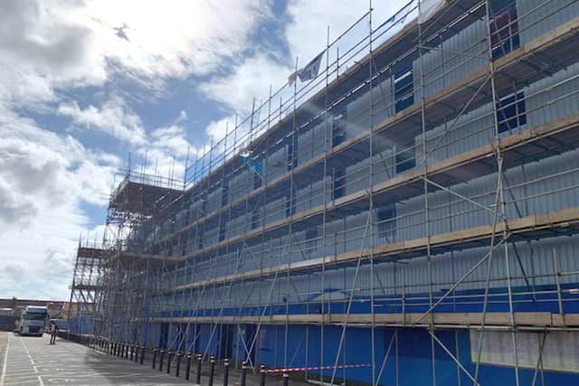 Work to Pompey's North stand is expected to be finished towards the end of this month