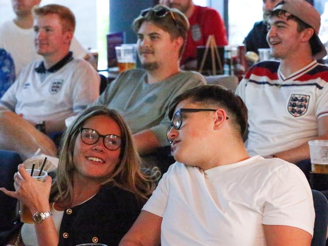 Fans watch Netherlands v England, UEFA Euros 2024 semi-final played in Dortmund, at Village Hotel, Lakeshore Drive, CoshamPicture: Chris  Moorhouse (100724-038)