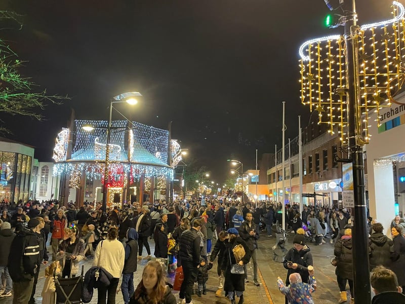 Thousands gathered for the Fareham Christmas Lights switch-on despite poor weather. Picture: Isaac Maddock.