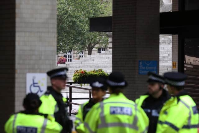 Police in Guildhall Square over the weekend. Picture: Sam Stephenson.