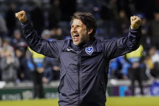 Danny Cowley celebrates after Pompey's stunning comeback earnt a 3-2 success over Wigan at Fratton Park. Picture: Jason Brown/ProSportsImages