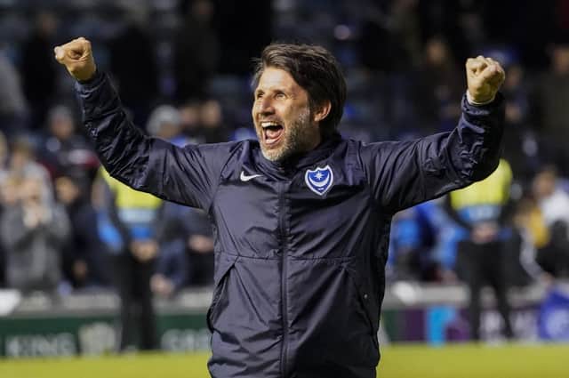 Danny Cowley celebrates after Pompey's stunning comeback earnt a 3-2 success over Wigan at Fratton Park. Picture: Jason Brown/ProSportsImages