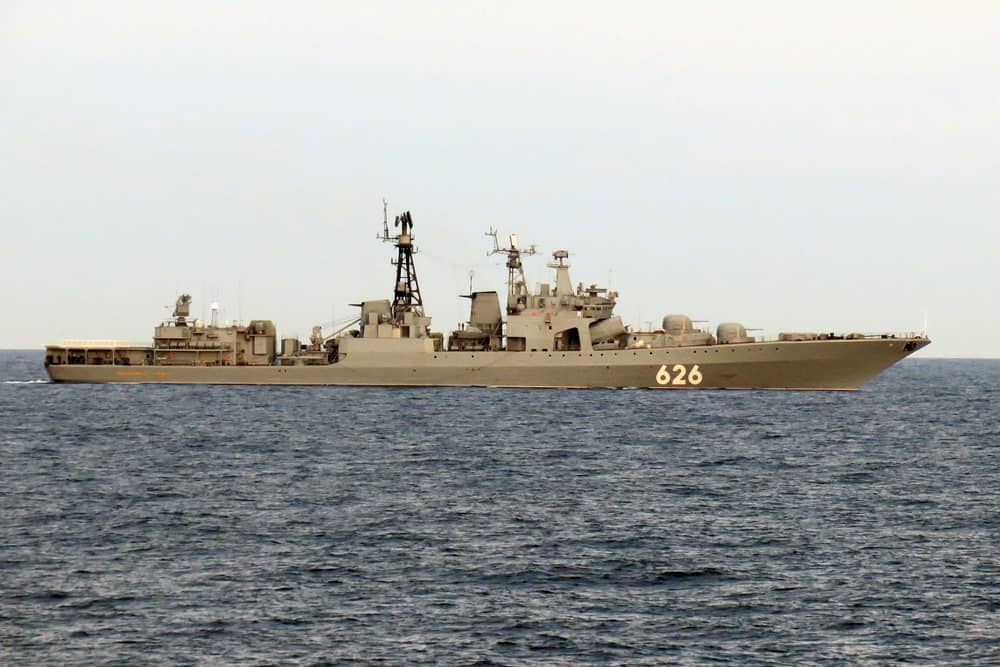Russian destroyer Vice Admiral Kulakov as it sailed through the Channel