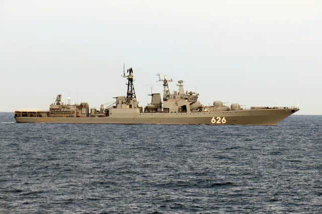 Russian destroyer Vice Admiral Kulakov as it sailed through the Channel