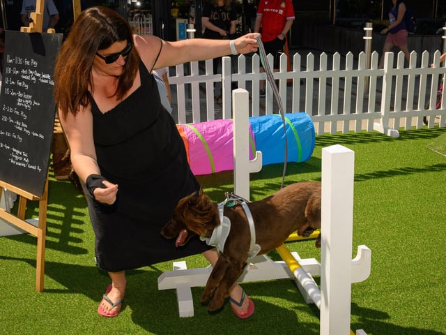 Lindsay Hayward takes her dog Bronte around the assault course.Picture: Keith Woodland (250521-58)