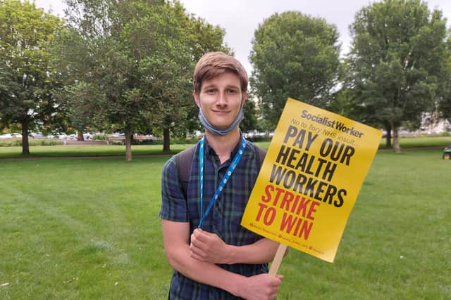 Trainee clinical scientist at QA Hospital, March Inch, pictured on Southsea Common during the NHS pay protest on July 3, 2021.