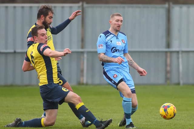 AFC Portchester's Lee Wort, right, netted twice in the defeat at Moneyfields. Picture: Stuart Martin (220421-7042)