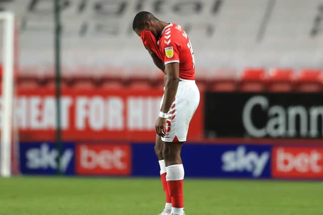 Chuks Aneke was left disappointed by Crewe's late goal in the 2-2 draw at The Valley. Picture: Adam Davy/PA Wire.
