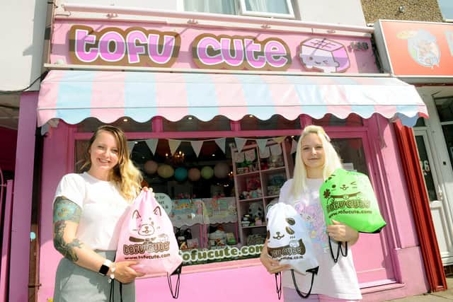 Tofu Cute in Kingston Road, Portsmouth.
Pictured is: (l-r) Laska Goldsack, Tofu Cute manager and Devon King, video content manager.
Picture: Sarah Standing (170920-4118)