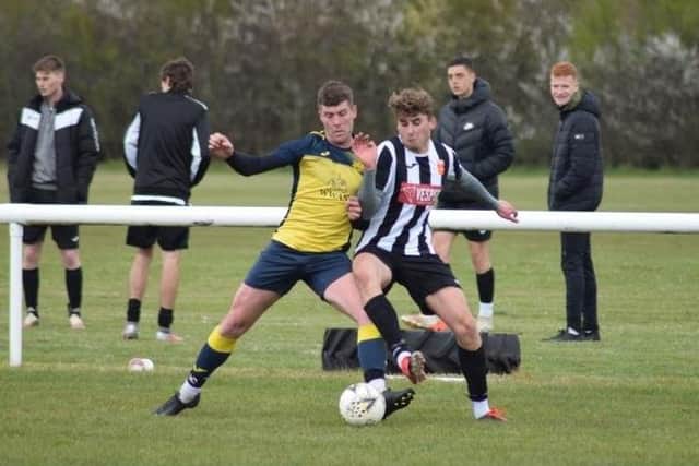 Action from Hayling United's 2-2 draw with Moneyfields Reserves. Picture: Dan (JMA Media)