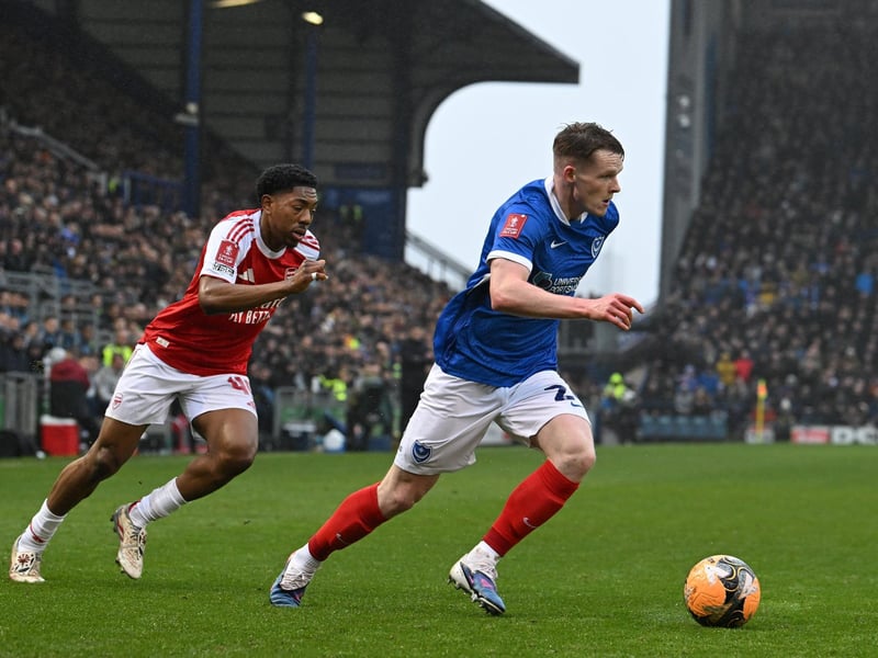 Terry Devlin on the attack during the FA Cup match between Pompey and Arsenal. Picture: Graham Hunt/ProSportImages