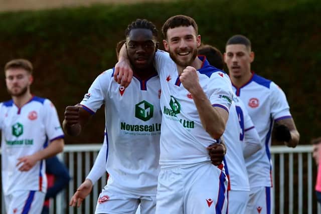 Billie Busari, left, got the only goal in Gosport Borough's win at Hendon Picture: Tom Phillips
