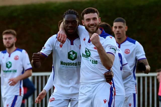 Billie Busari, left, got the only goal in Gosport Borough's win at Hendon Picture: Tom Phillips