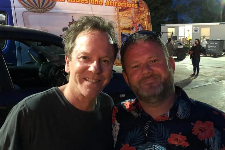 Sean Burridge with Hollywood actor and singer, Kiefer Sutherland, when he performed at Wickham Festival in 2019