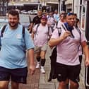 Rugby Against Cancer trustee member Aaron Beesley, right, and Daubroy Delahunty