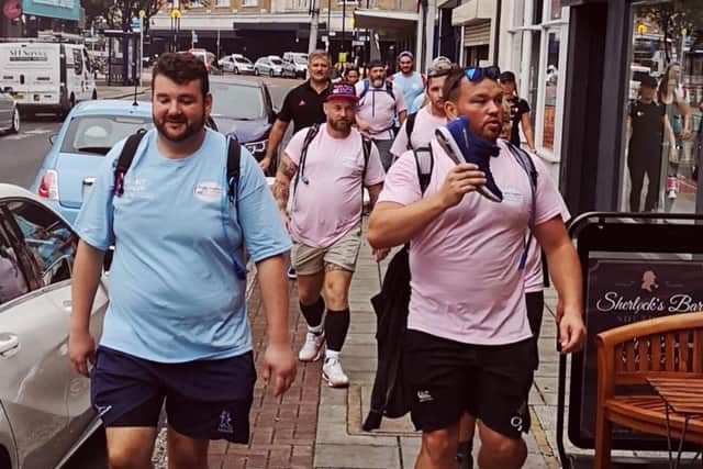 Rugby Against Cancer trustee member Aaron Beesley, right, and Daubroy Delahunty